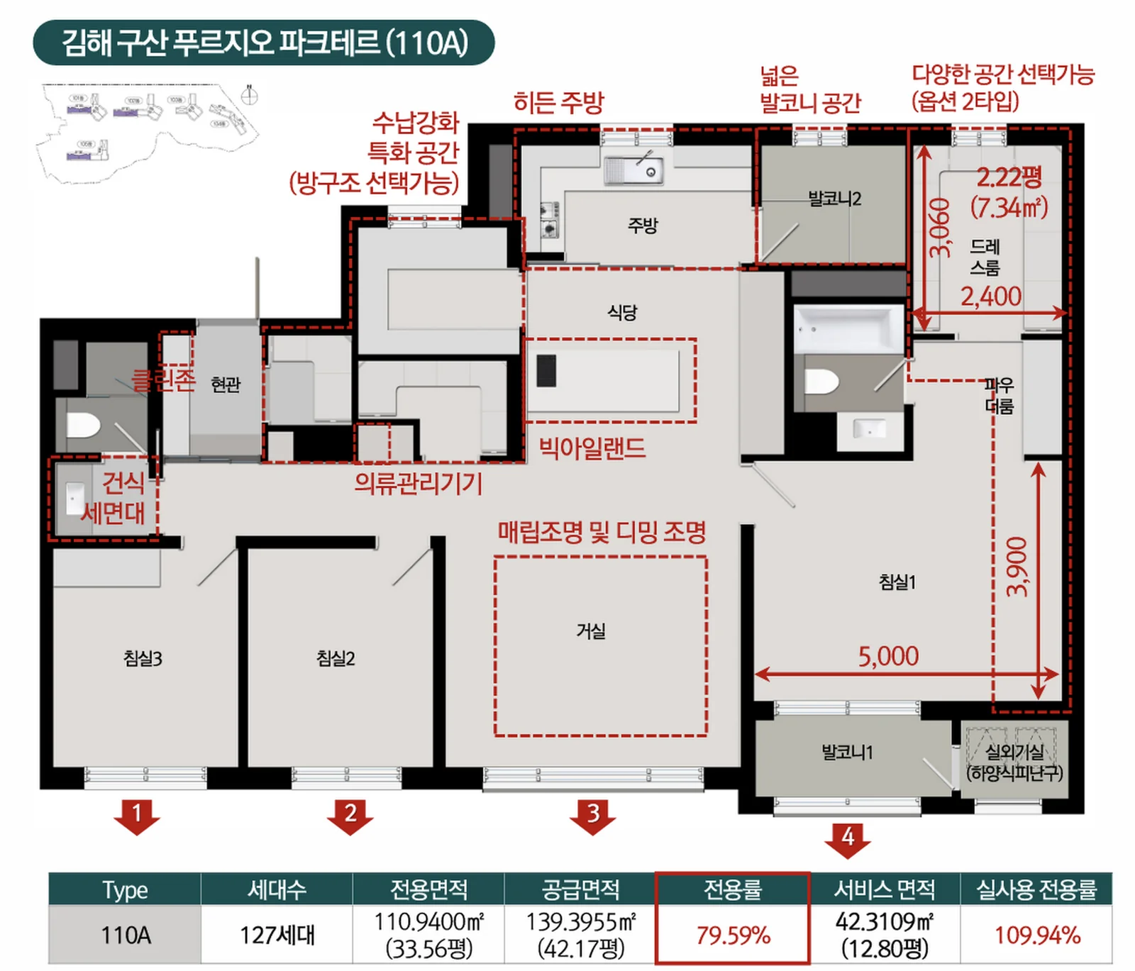 김해 구산 푸르지오 파크테르 110㎡A 평면도